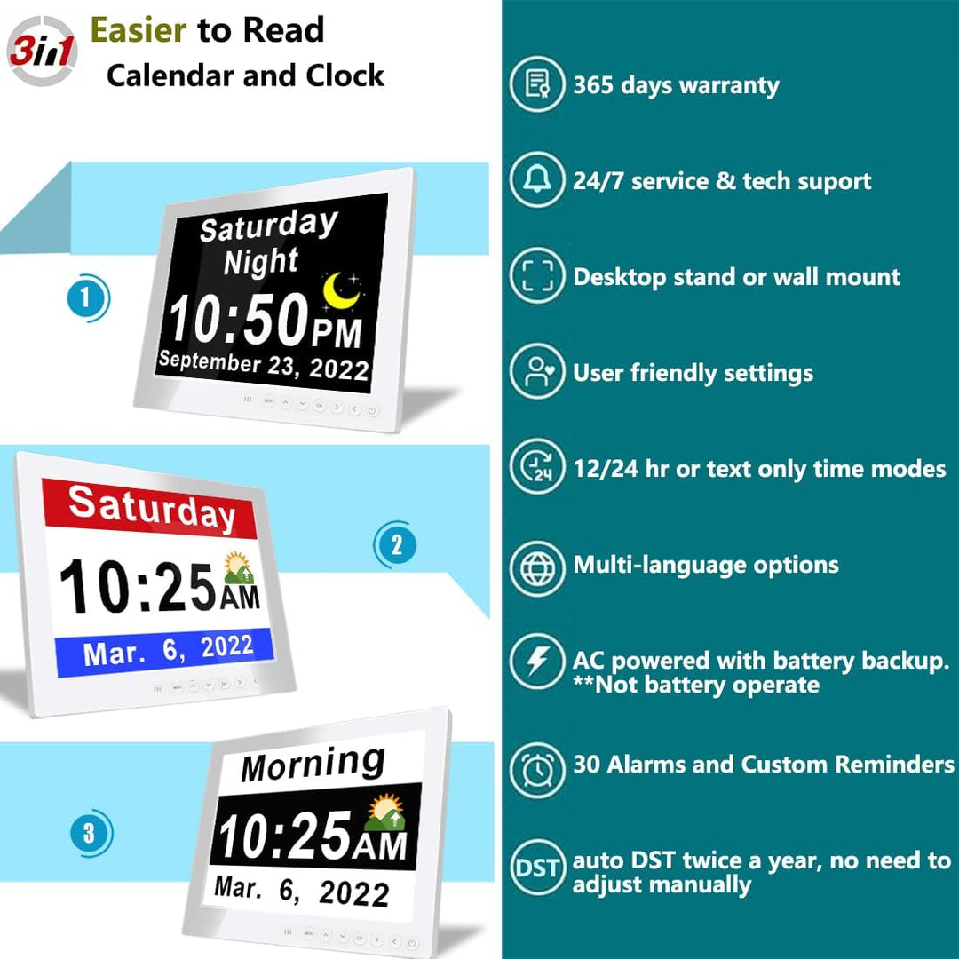 11,5-Zoll Digitaler Kalender Tagesuhr mit 19 Erinnerungen – Claryon