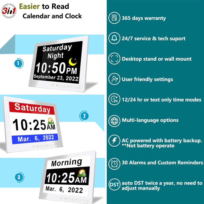 11,5-Zoll Digitaler Kalender Tagesuhr mit 19 Erinnerungen – Claryon