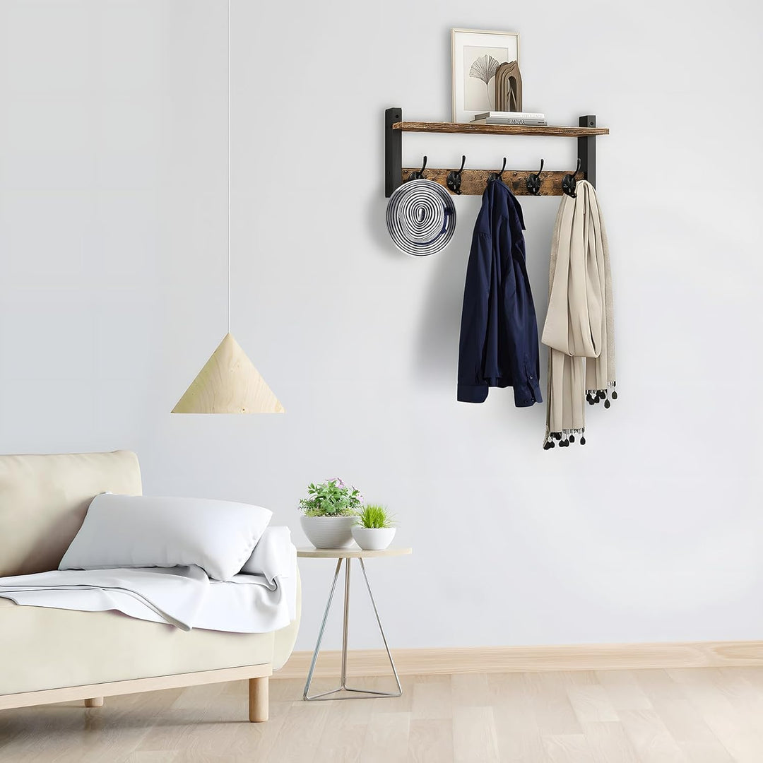 Wandgarderobe mit Regal und 5 Metallhaken – Ravora