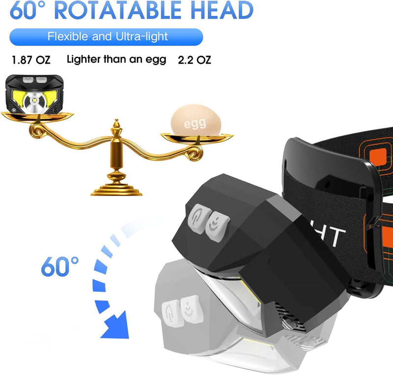 2er-Pack Ultra-Helle Wiederaufladbare LED Stirnlampe mit Bewegungssensor – Lumivor