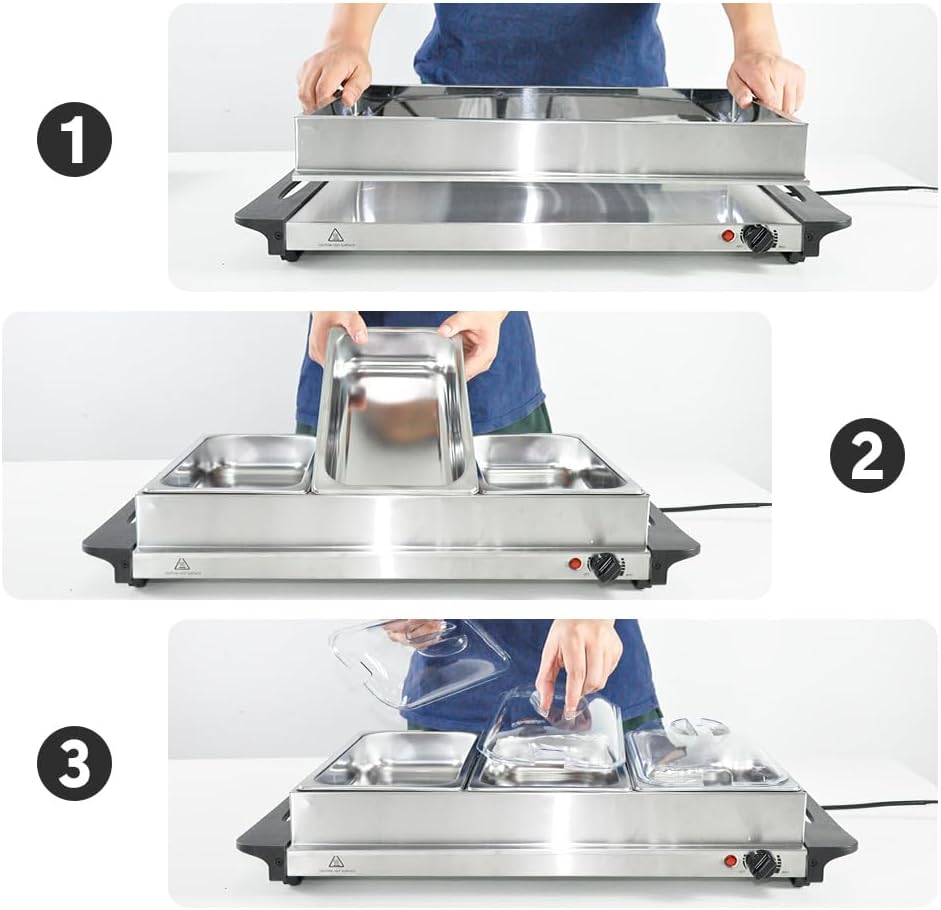 Elektrischer Buffet-Food-Wärmer mit 3 × 2,5L Behältern und Temperatureinstellung – Valtero