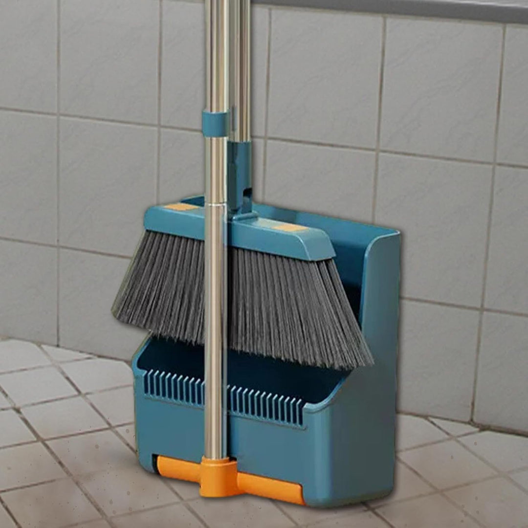 Große Besen- und Kehrschaufel-Set – langer Griff mit 180° drehbarem Besenkopf – Clavira