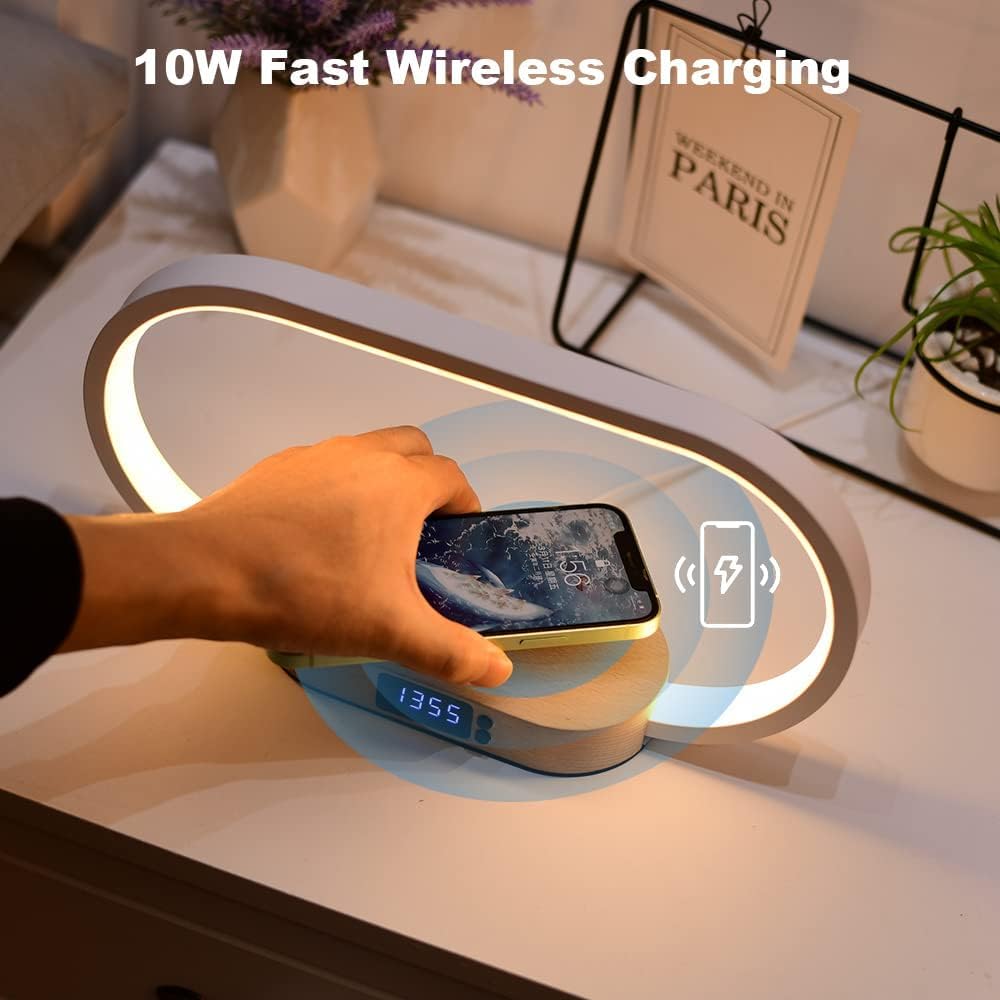 Kabellampe mit Wireless Charging und Uhr – Lumora