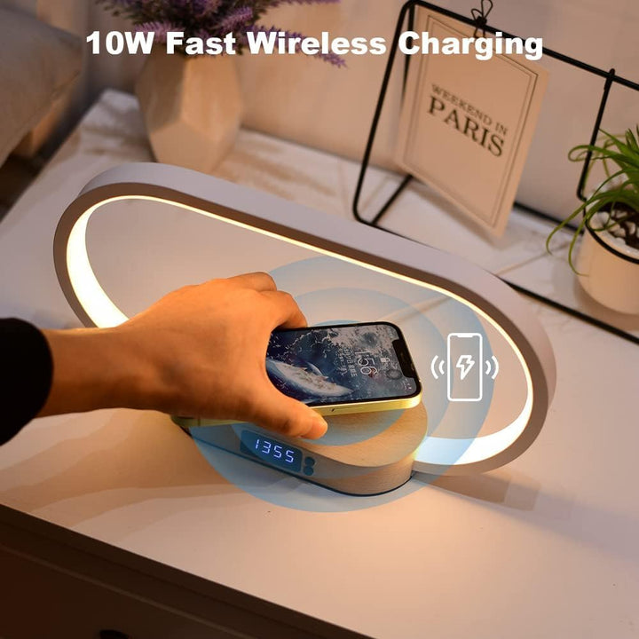 Kabellampe mit Wireless Charging und Uhr – Lumora