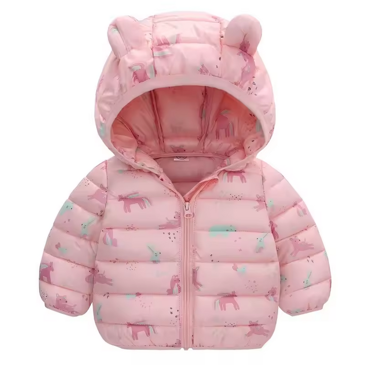 Kinder Regenjacke wasserdicht im Daunenstil mit Karikatur-Design – Miro