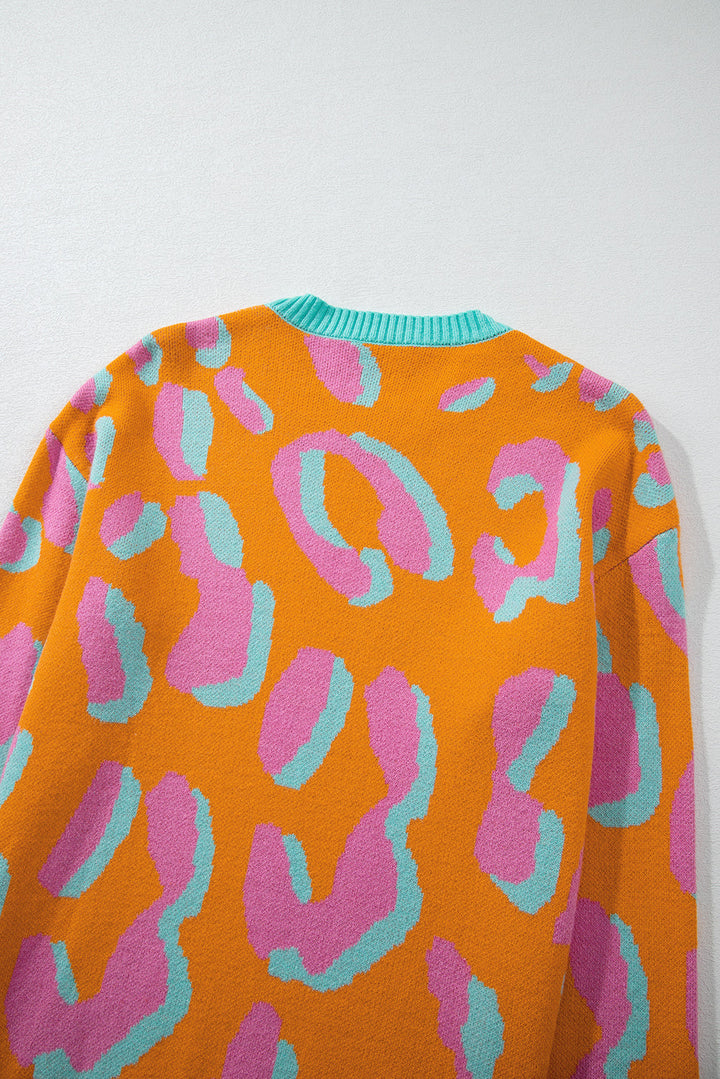 Damenpullover mit Colorblock-Leopardenmuster und Rundhalsausschnitt – Liora