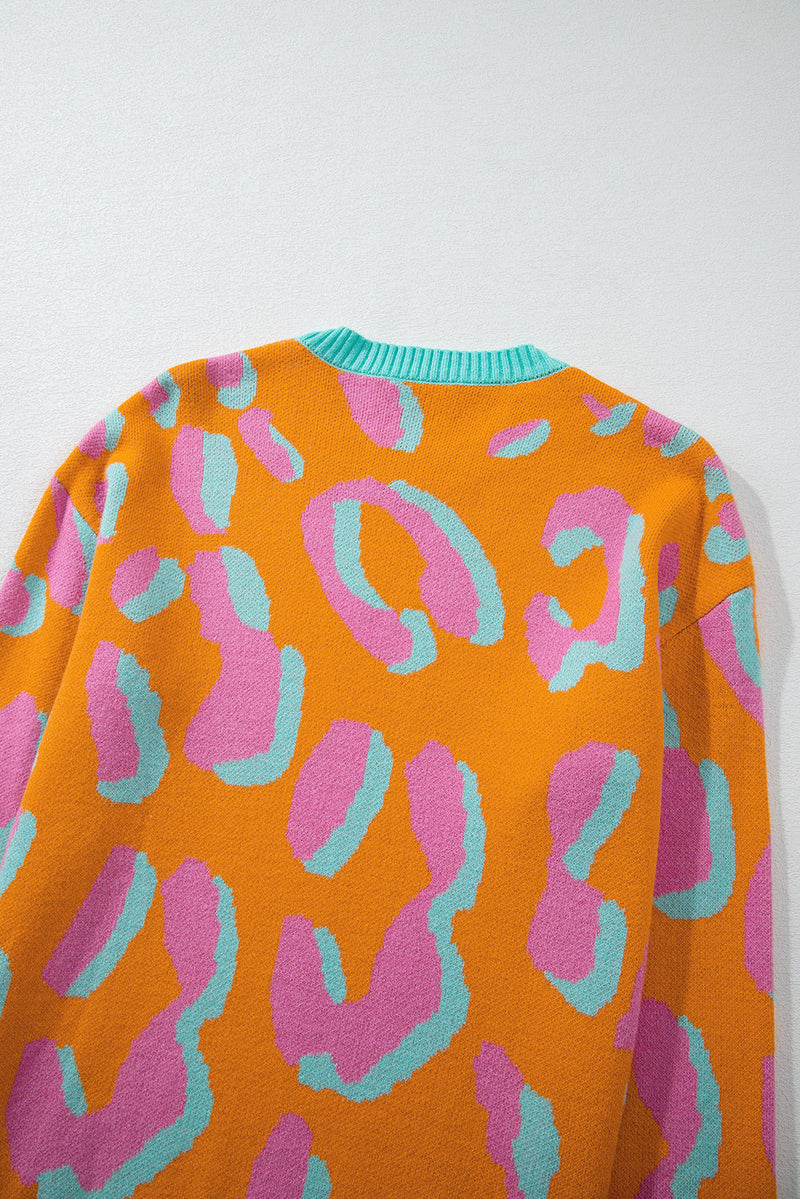 Damenpullover mit Colorblock-Leopardenmuster und Rundhalsausschnitt – Liora