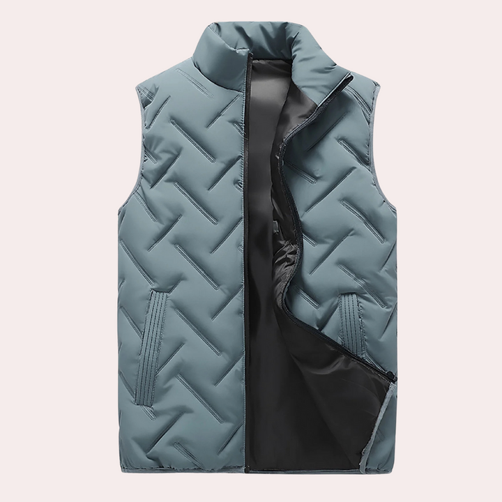 Graue Steppweste Herren, ärmellos, Reißverschluss, modisch, warm, Outdoor-Bekleidung.
