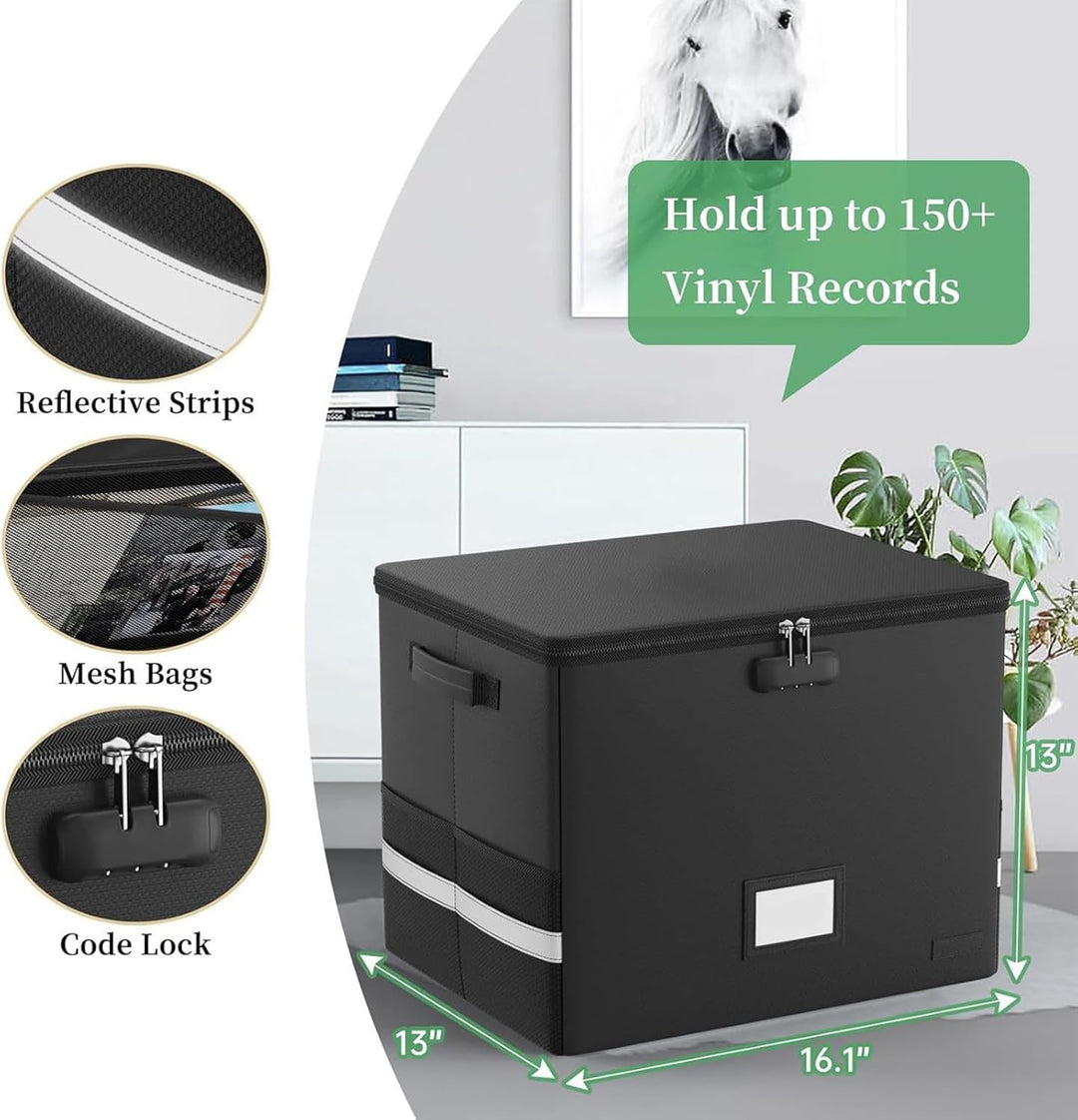 Feuerfester Aufbewahrungskoffer für Schallplatten – Wasserdichter Organizer für 150+ 12-Zoll-Schallplatten – Arcion