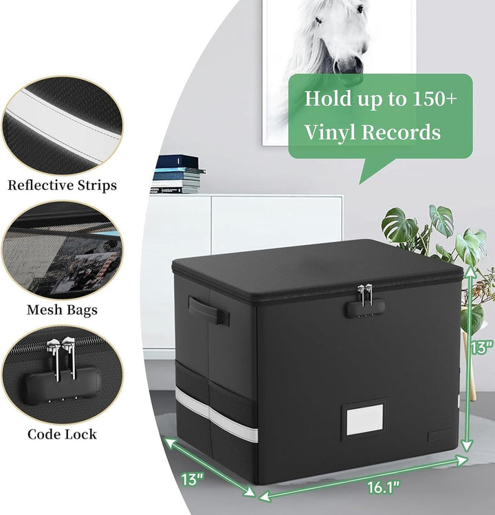 Feuerfester Aufbewahrungskoffer für Schallplatten – Wasserdichter Organizer für 150+ 12-Zoll-Schallplatten – Arcion