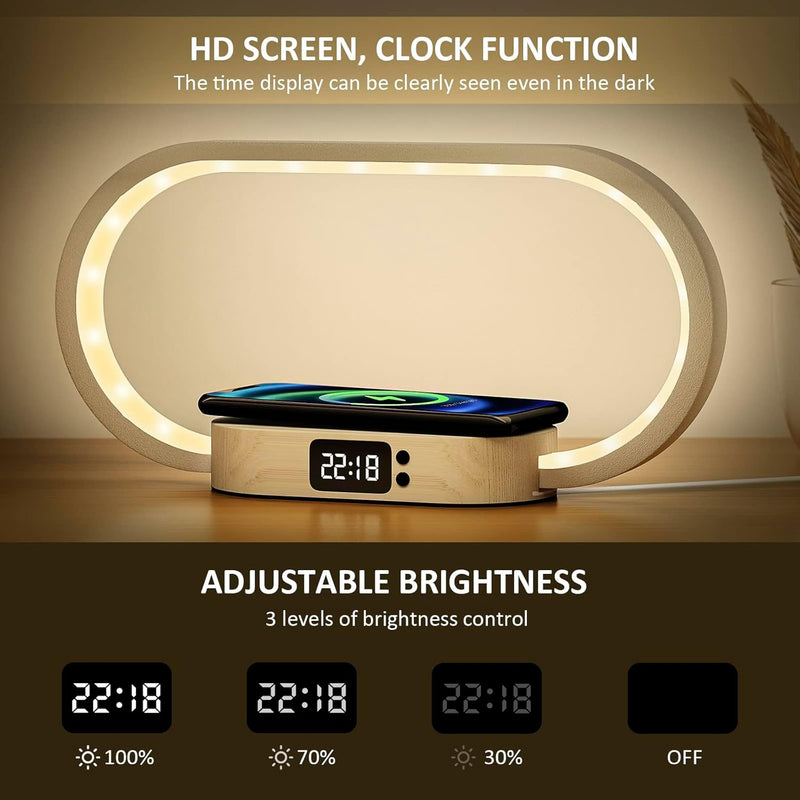 Kabellampe mit Wireless Charging und Uhr – Lumora