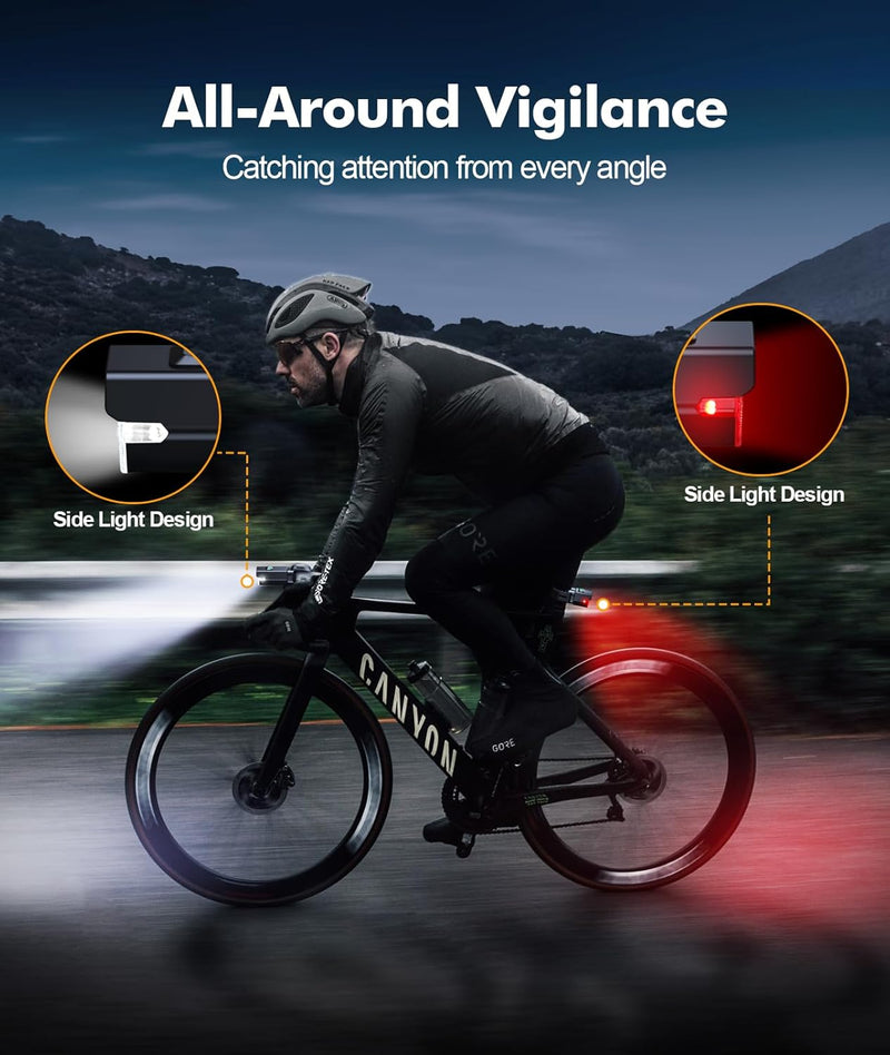 Wiederaufladbares Fahrradlichtset mit 3+6 Modi und Seitenbeleuchtung – RoadBeam