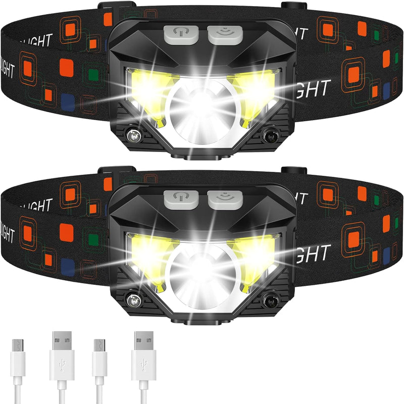 2er-Pack Ultra-Helle Wiederaufladbare LED Stirnlampe mit Bewegungssensor – Lumivor
