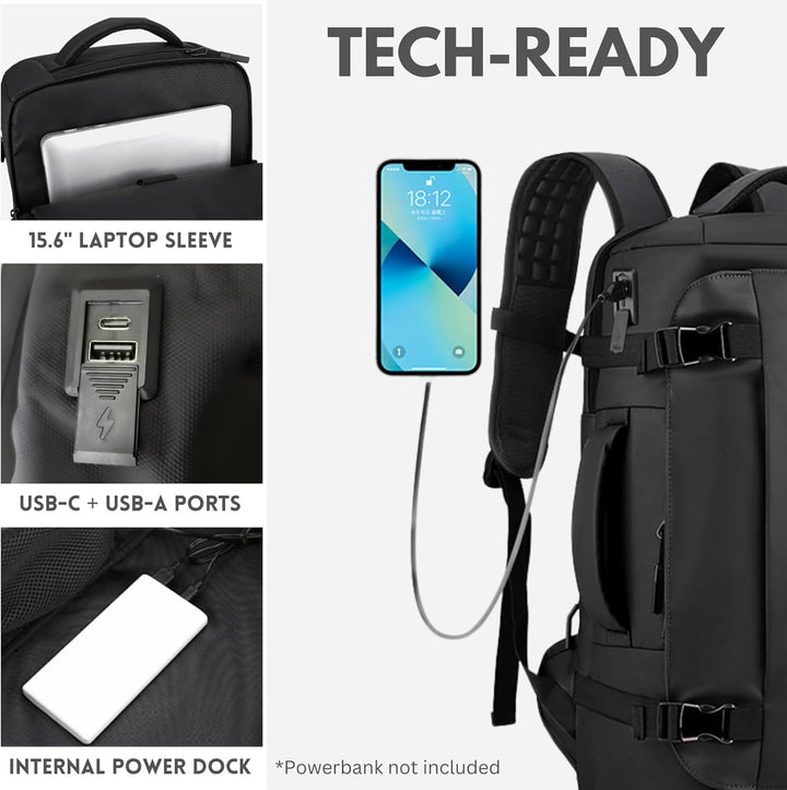 15” Wasserdichter Laptop-Rucksack mit Seitenöffnung & USB-C-Anschluss – TrekPro Serie
