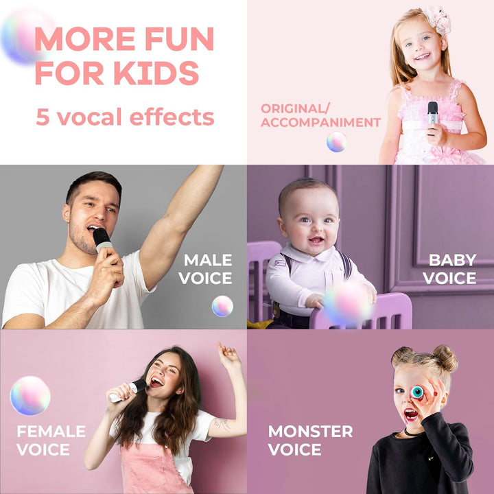 Tragbare Mini-Karaoke-Maschine mit Bluetooth-Lautsprecher und 2 kabellosen Mikrofonen – Veylo