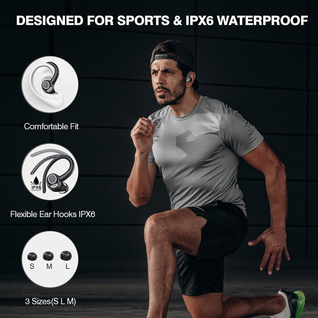Drahtlose Bluetooth 5.3 Sport-Ohrhörer mit Geräuschreduzierung und 48 Stunden Wiedergabe – Zeyora