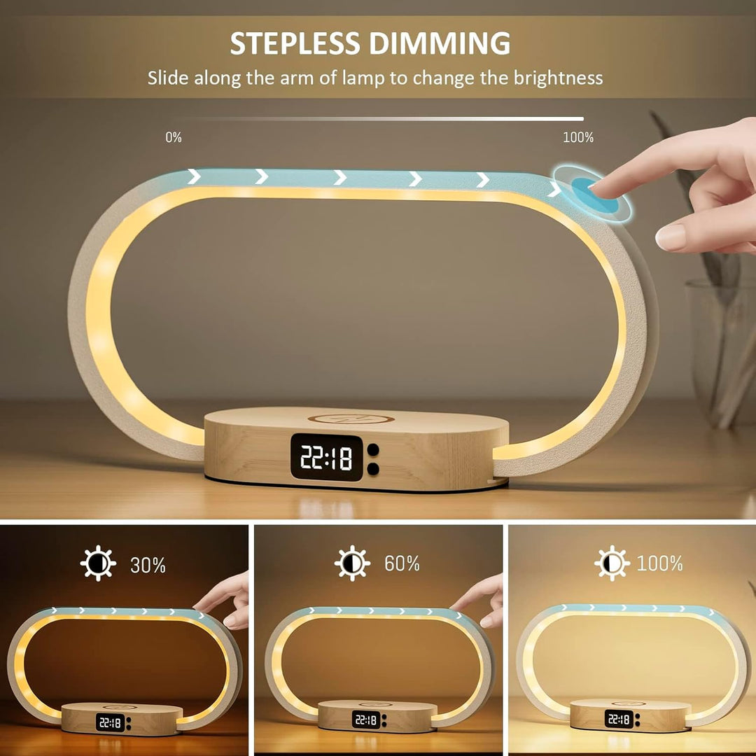 Kabellampe mit Wireless Charging und Uhr – Lumora