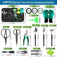 24-teiliges Bonsai-Baum-Pflegekit mit Werkzeugen aus hochlegiertem Stahl und PU-Ledertasche – Sevora