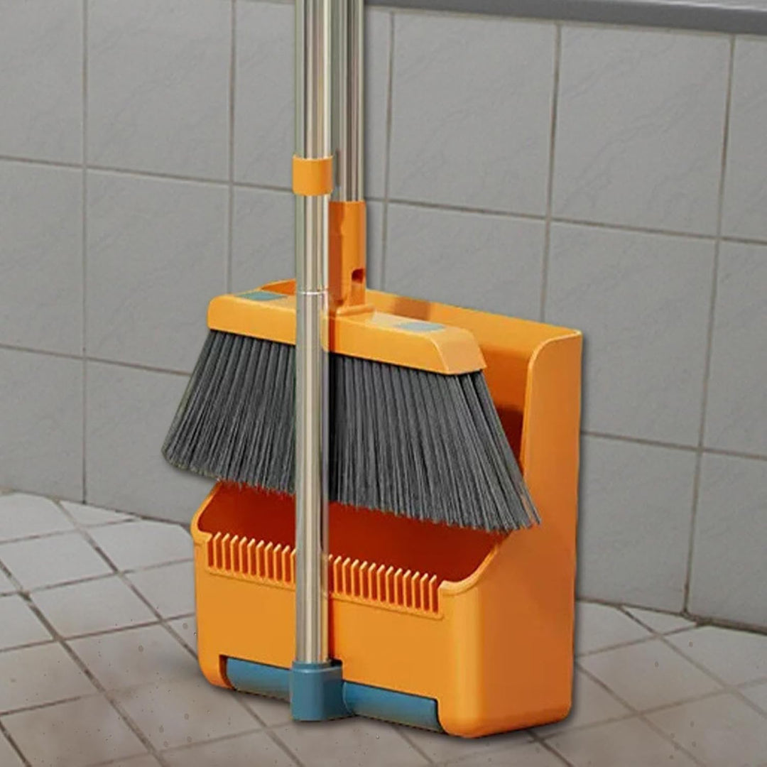 Große Besen- und Kehrschaufel-Set – langer Griff mit 180° drehbarem Besenkopf – Clavira