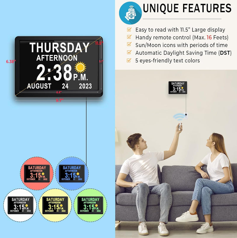 11,5-Zoll Digitaler Kalender Tagesuhr mit 19 Erinnerungen – Claryon