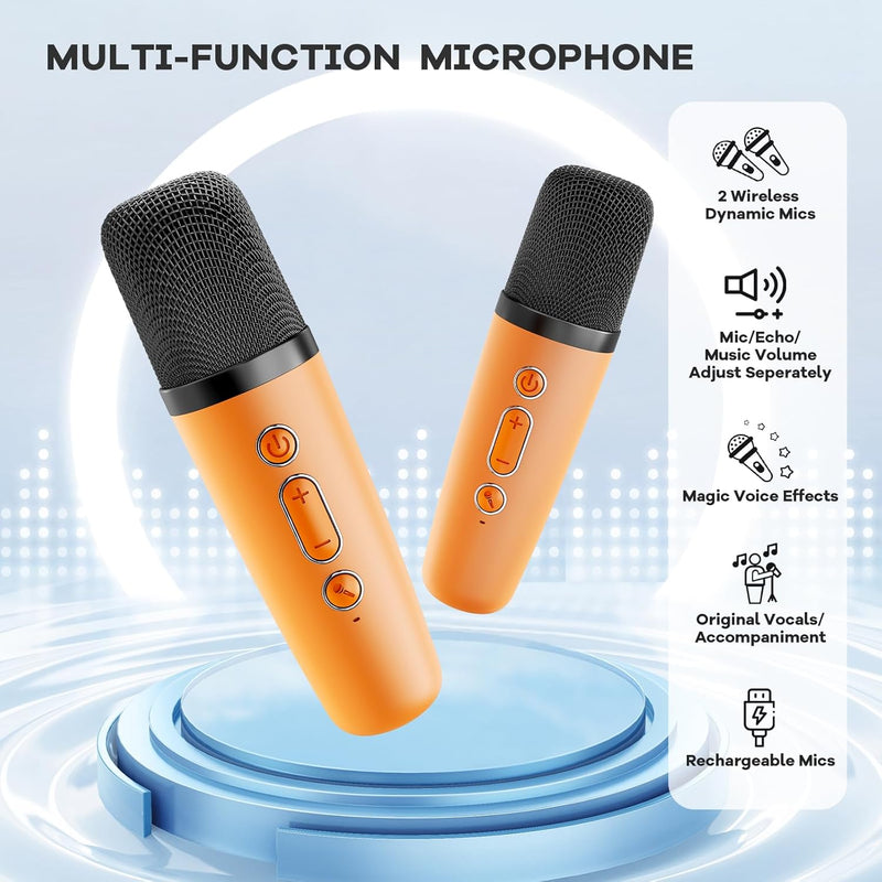 Tragbare Mini-Karaoke-Maschine mit Bluetooth-Lautsprecher und 2 kabellosen Mikrofonen – Veylo