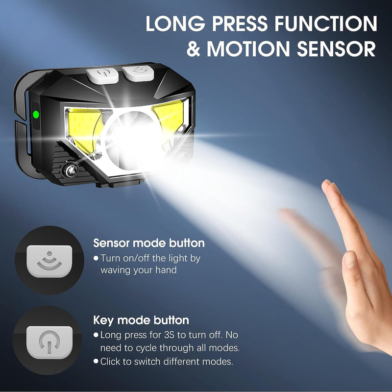 2er-Pack Ultra-Helle Wiederaufladbare LED Stirnlampe mit Bewegungssensor – Lumivor