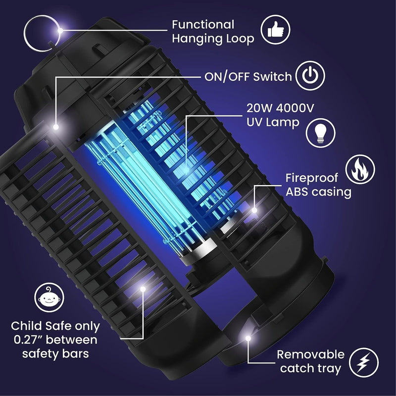 Elektrischer Insektenvernichter mit 20W UV-Licht und 4200V Netz, IPX4 wasserdicht – Zeytra