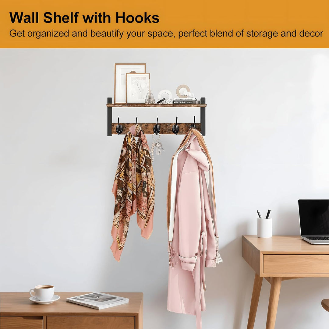 Wandgarderobe mit Regal und 5 Metallhaken – Ravora
