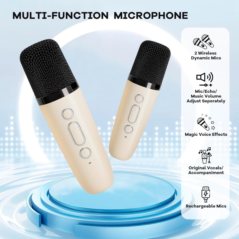 Tragbare Mini-Karaoke-Maschine mit Bluetooth-Lautsprecher und 2 kabellosen Mikrofonen – Veylo