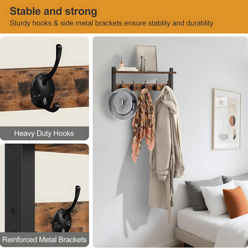 Wandgarderobe mit Regal und 5 Metallhaken – Ravora