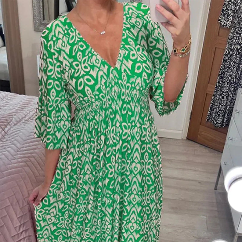 Lange Blumenkleid mit V-Ausschnitt – Liora