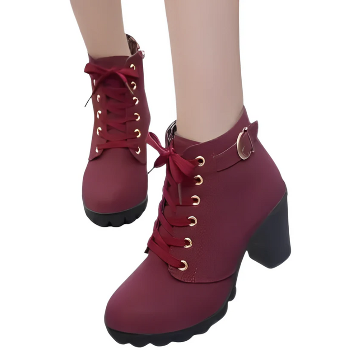 Damen Schnürstiefeletten mit Absatz und dicker Sohle – Yeda