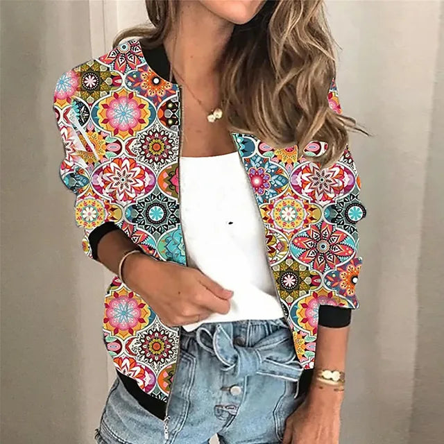 Trendige Bedruckte Damen Reißverschlussjacke - Faye