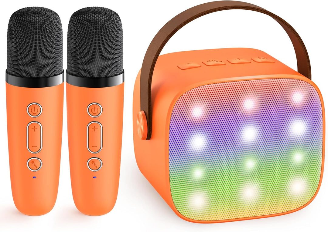 Tragbare Mini-Karaoke-Maschine mit Bluetooth-Lautsprecher und 2 kabellosen Mikrofonen – Veylo