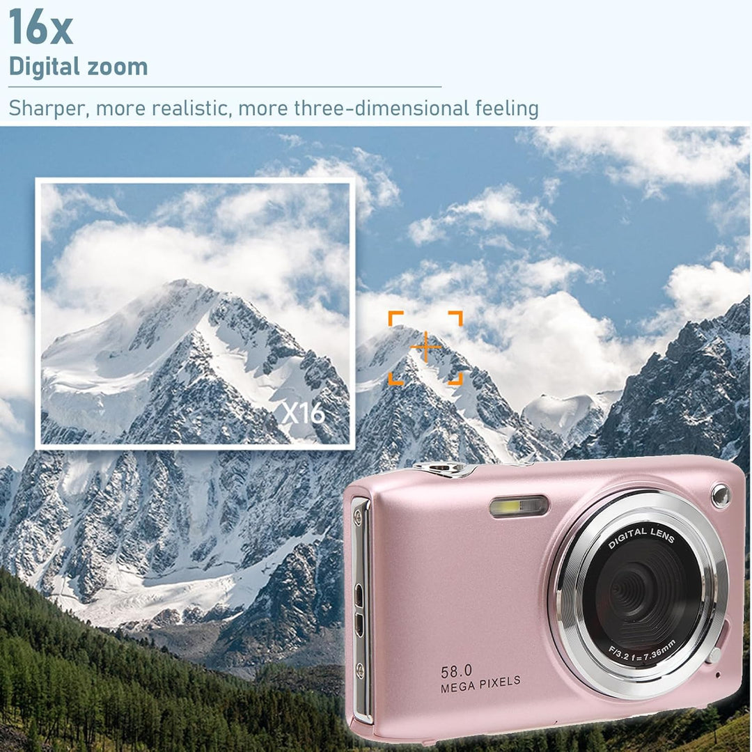 4K Kompakte Digitalkamera mit 58MP Fotos und 16-fachem Zoom – Lumora
