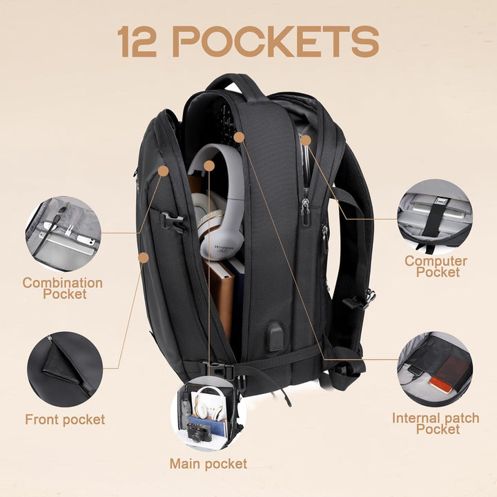 40L Erweiterbarer Wasserdichter Reiserucksack mit USB-Anschluss & 17” Laptopfach – AirVoyage (Kaufe 1, Erhalte 1 GRATIS Promo)