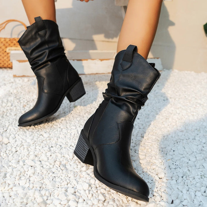 Damen Leren Stiefel mit bequemem Absatz – Amara