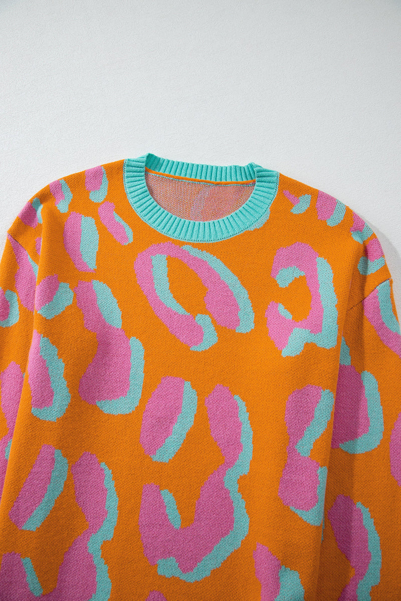 Damenpullover mit Colorblock-Leopardenmuster und Rundhalsausschnitt – Liora