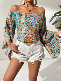 Off-Shoulder Bluse mit geometrischem Druck – Noémie