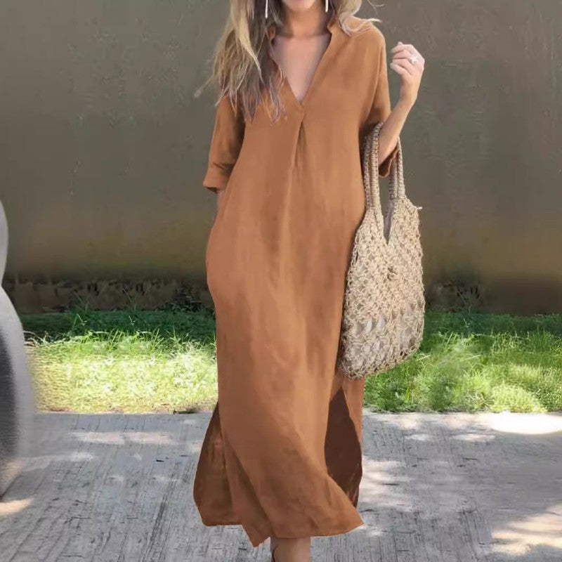 Sommerkleid mit V-Ausschnitt und Schlitzen – Soraya
