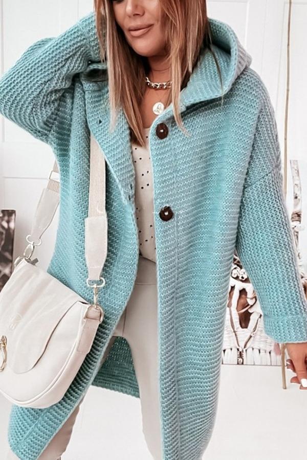Damen Strickweste mit Kapuze und Knopfverschluss – Waldaine