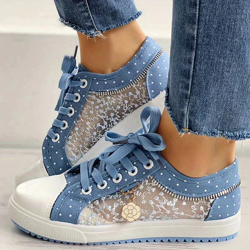 Atmungsaktive Damen Canvas-Sneaker mit Floraler Spitze – Celina
