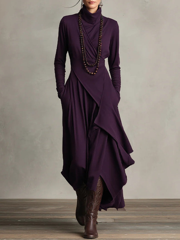 Asymmetric Maxi Dress With High Collar - Marguerite