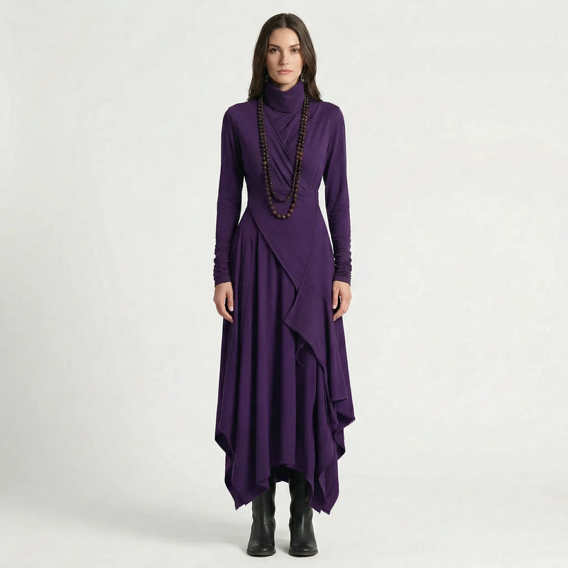 Asymmetrisches Maxikleid Mit Stehkragen - Tonya
