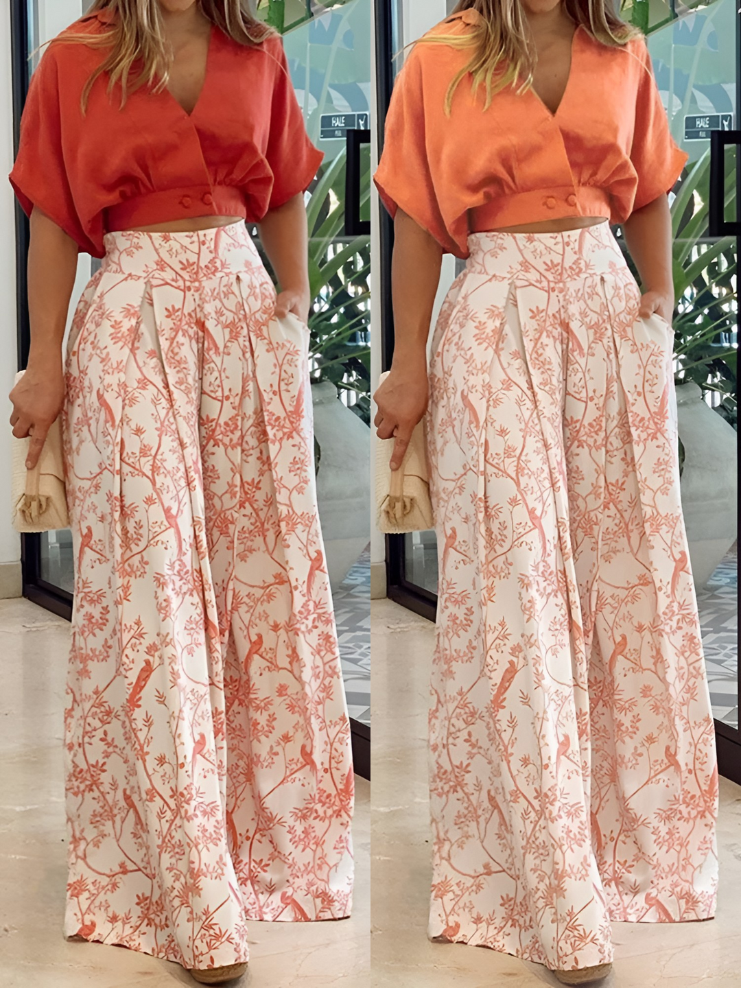 Zweiteiliges Sommeroutfit mit lockerer Bluse und weit geschnittene Hose – Élise