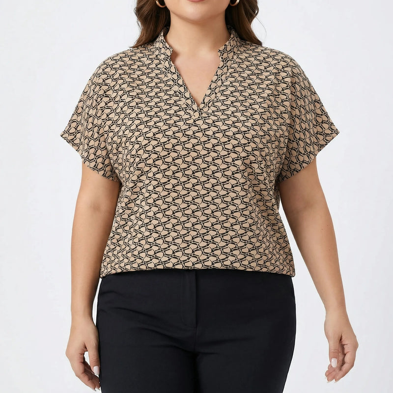 Bedrucktes Plus-Size-Damenoberteil Mit V-Ausschnitt - Denise