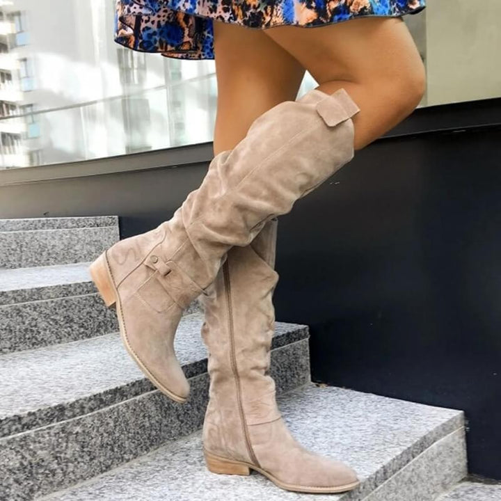 Damen Stiefel aus Wildlederoptik mit Blockabsatz – Elinor