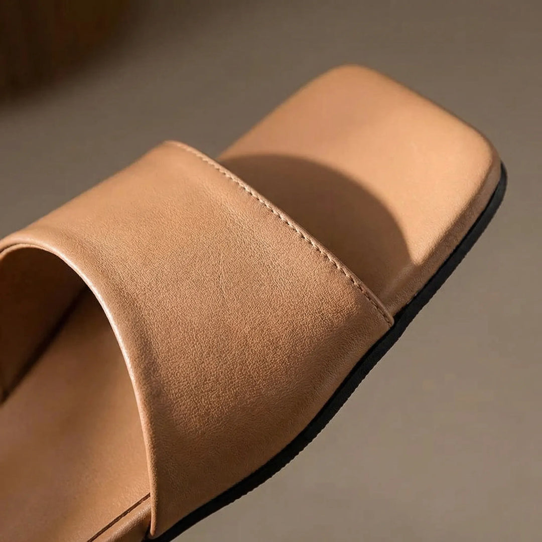 Block Heel Open-Toe Mule Sandal - Irene