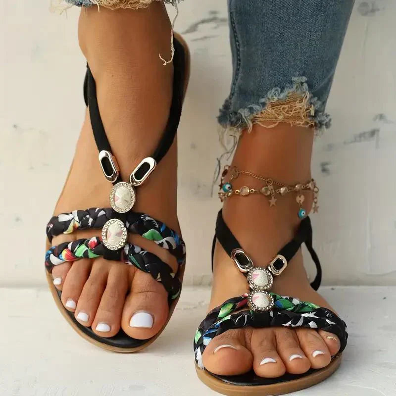 Boho-Perlen Slip-On Sommersandalen – Amira