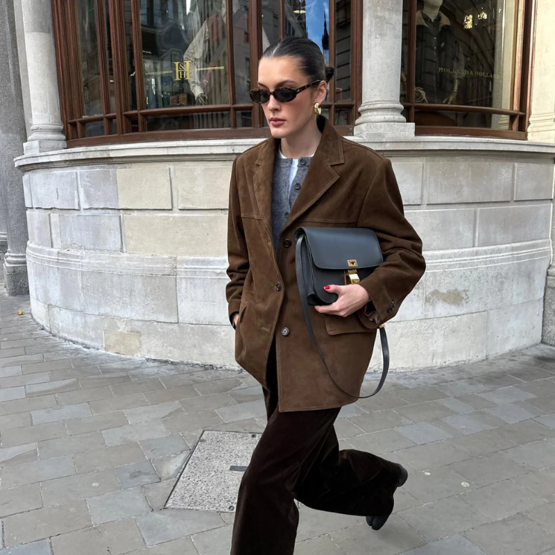 Oversize-Wildlederjacke mit Umlegekragen – Alina Herbstedition
